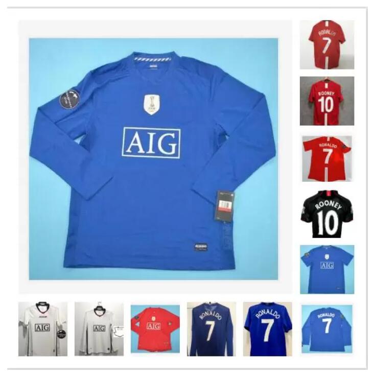 

2007 2008 2009 Manchester Retro red Home Soccer Jersey uNiTeD 7# Ronaldo Long sleeve 07 08 09 MAN #10 Rooney #11 Giggs #18 Scholes uTd Football Shirts