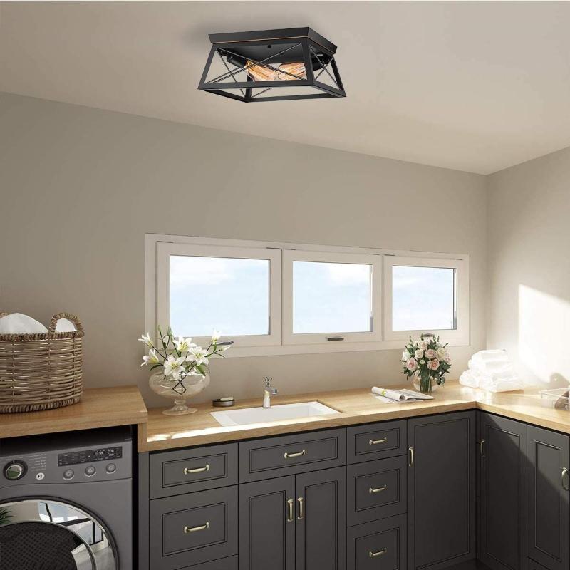 

Ganeed Farmhouse Industrial Retro Ceiling Light Semi Flush Mount Ceiling Fixture,2 Lights Rectangle Lamp for Kitchen