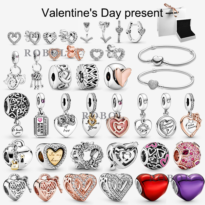 Original Sterling Silver Charm Valentine Series Bracelet Stud Earring Pendant with Original Engraved Jewelry S25314-image-719038385