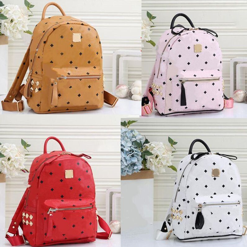 

Leather Handbags High Quality 2 size men women School Backpack Rivet printing Backpack Designer lady Bags Boy and Girl back pack, 1#