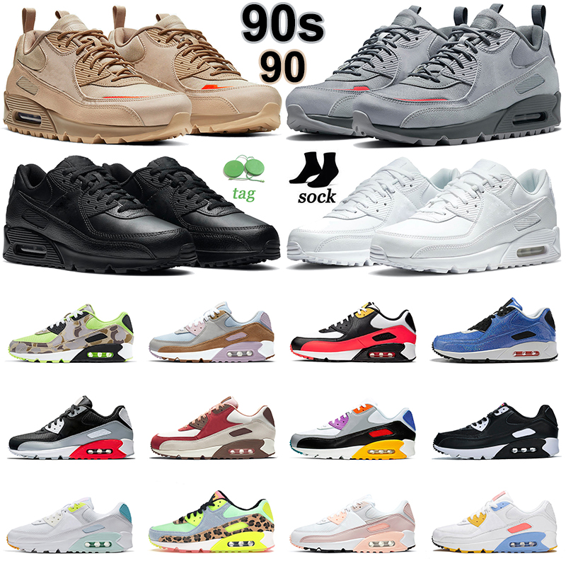 

90 Air Max 90s Men Running Shoes Triple Black White Safety Orange Wolf Grey Dancefloor Green Brown Suede Ultramarine Obsidian Mens Women Trainers Sports Sneakers, 36-45 white orange black