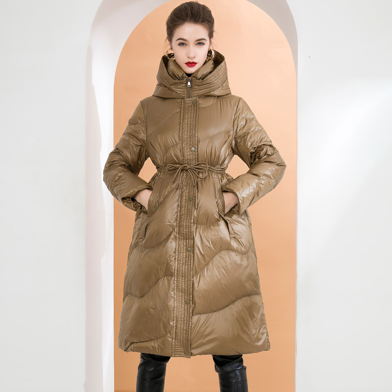 

Women's White Duck Down Coat Long Sleeves Lace Up Waist Winter Thick Parkas Oversize Overcoat Warm Outerwear, Black