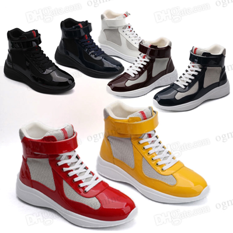 

Prads designer Men America'S Cup Xl Leather top shoe Sneakers High Quality Patent Leather Flat prad Trainers Black Mesh Lace-up Casual Shoes Outdoor Runner Trainer, Hello
