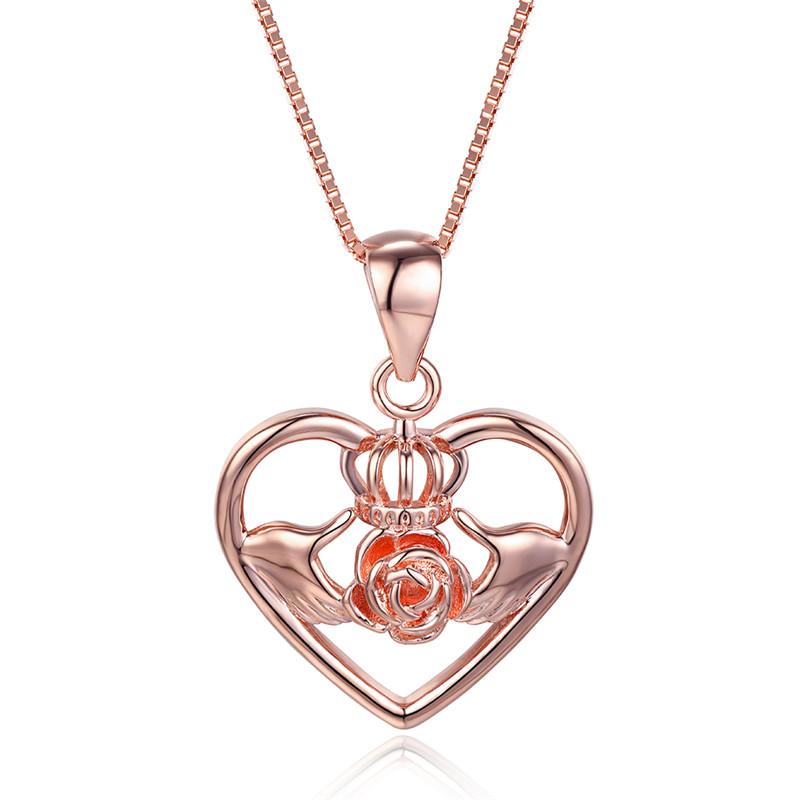 

Pendant Necklaces Dainty Heart Luxury Crown Necklace Rose Gold Flower For Women Mother's Day Jewelry Silver Color Chain