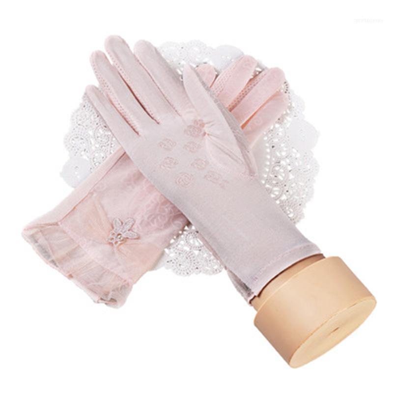 

Spring And Summer Ultra-thin Full Palm Touch Screen Ladies Short Sports Breathable Lace Silk Sunscreen Gloves E111