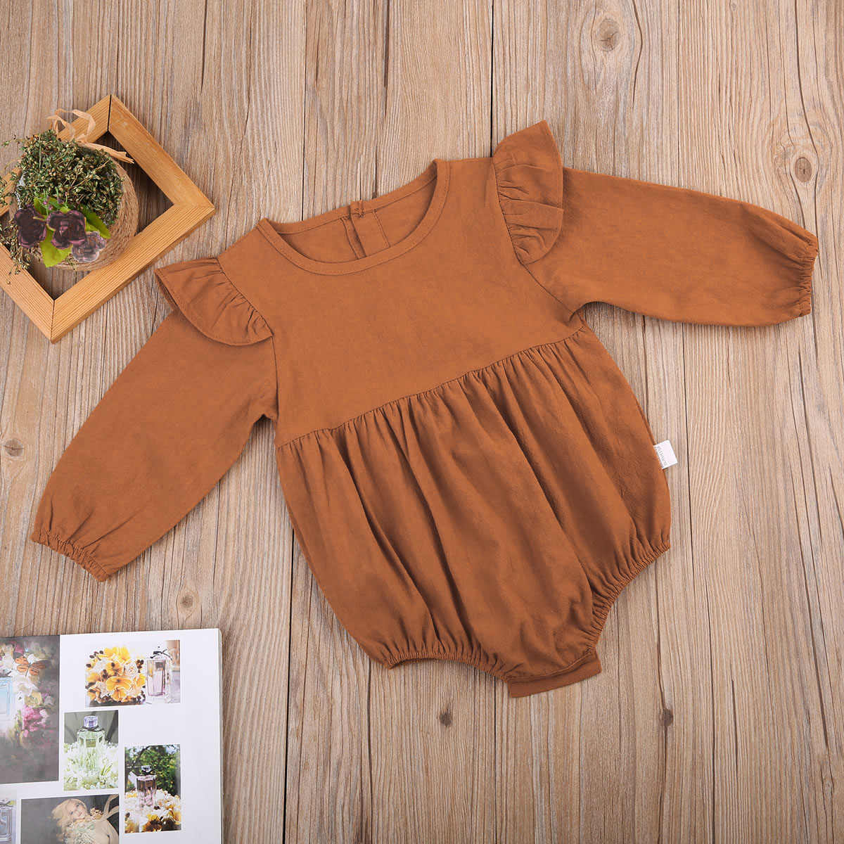 

Pudcoco Solid Cotton Baby Autumn Rompers Vintage Baby Girl Romper Long Sleeve Baby Clothes 3m - 3Years, Orange