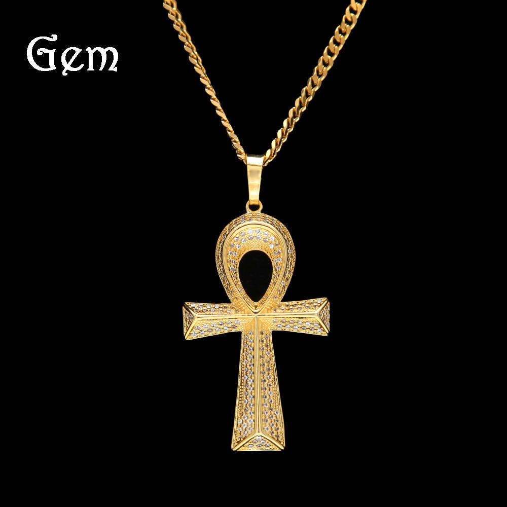 

High quality hip hop micro inlaid zircon Anhe pendant pattern hollow back exquisite life Key Necklace