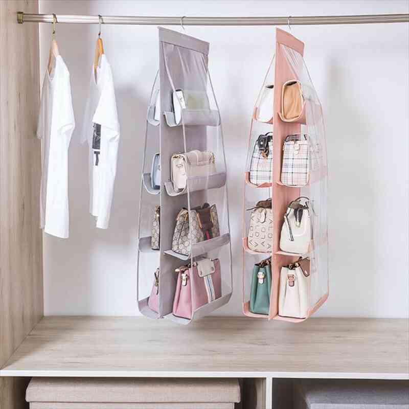 

6 8 Pockets Hanging Closet Cosmetic Bags Organizer Storage Clear Foldable Double Sides Home Use Clothing Handbag