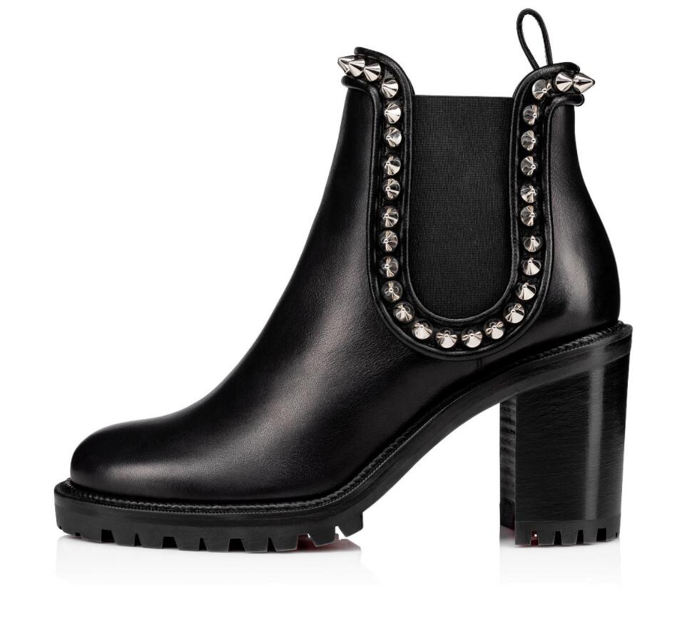 

Famous Design Lug Sole Red Bottom Capahuttas Ankle Boots Women Booty Black Genuine Leather Ladies Bottes Luxurious Brands Red Sole Booties