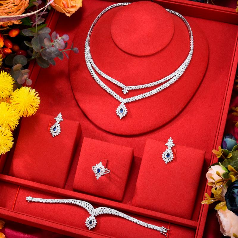

Earrings & Necklace Blachette Dubai Noble Luxury Pendant Bracelet Ring 4PCS Bridal Wedding Banquet Exquisite Zircon Jewelry Set, As pic