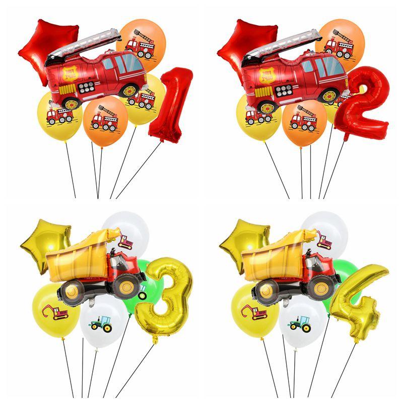 Party Decoration 7pcs/lot Construction Balloons Fire Truck Birthday Number Balloon Kids Baby Shower Decor Globos-image-710926584