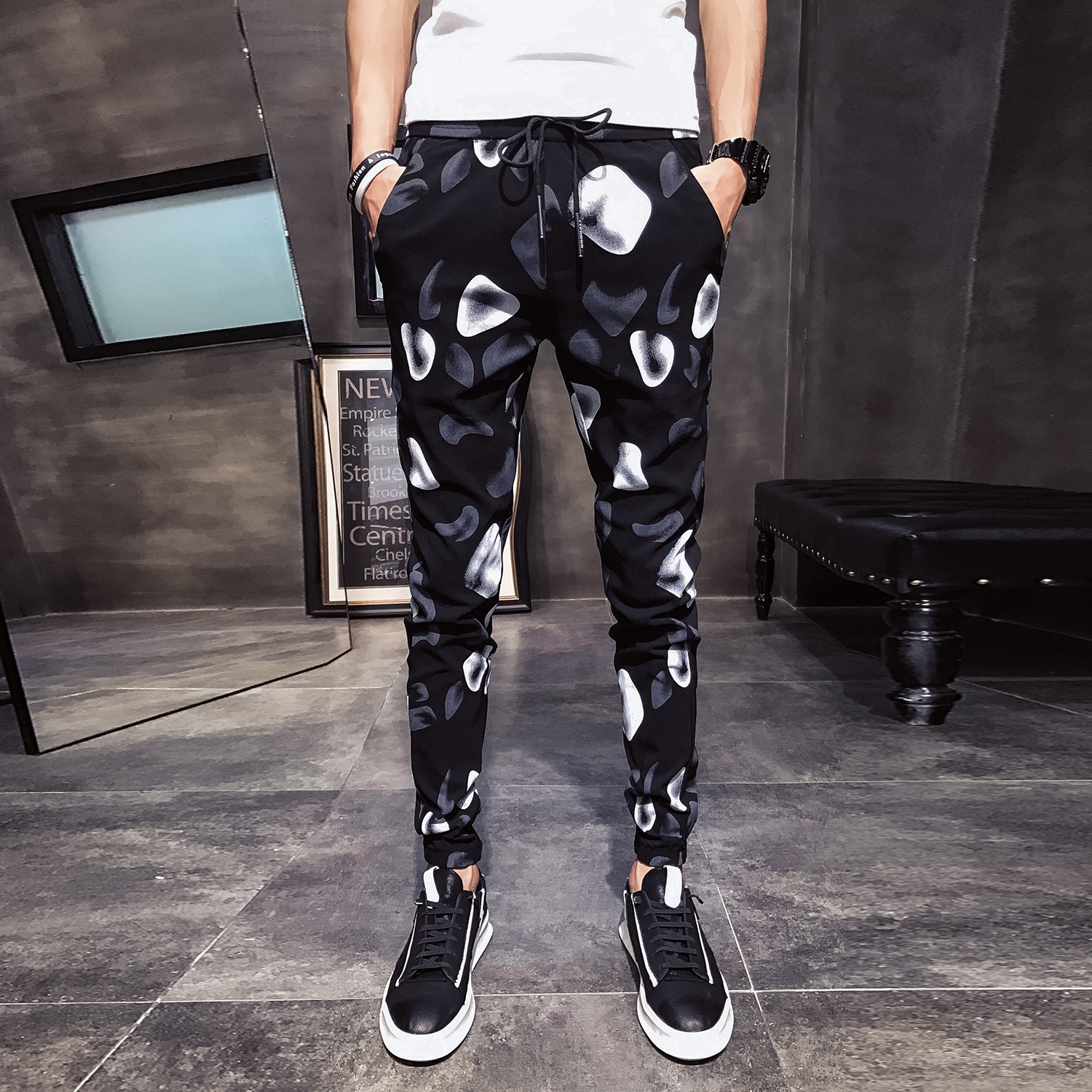 

New Primavera Vero Nova Moda Preta Calas De Impresso Roupas Masculinas 2021 Simples Todos Os Jogos Fino Ajuste Casual Corredores Streetwear, Black