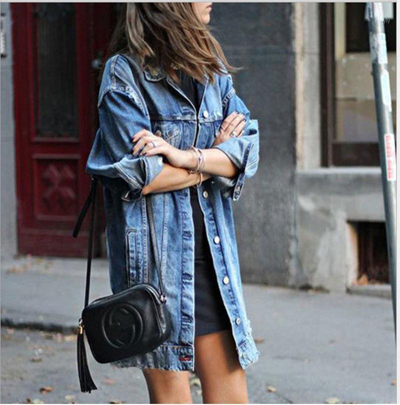 

Women' Jackets Plus Size Harajuku Boyfriend Denim Jacket Autumn Winter Women Hole Casual Loose Long Sleeve Wind Jean Large Female Coats, Blue