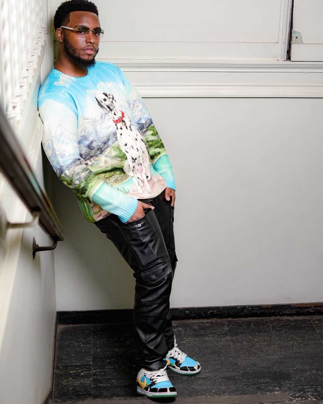 

fashiondemon Casablanca Men's Hoodies & Sweatshirts spotted dog sweater casual crew neck, Aqua blue