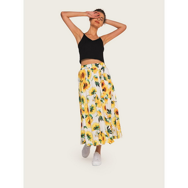 

2021 New Fashion Women Printed Elastic Waist Boho Beach Skirt Casual Long Midi Skirts for Ladies Hw89, 03