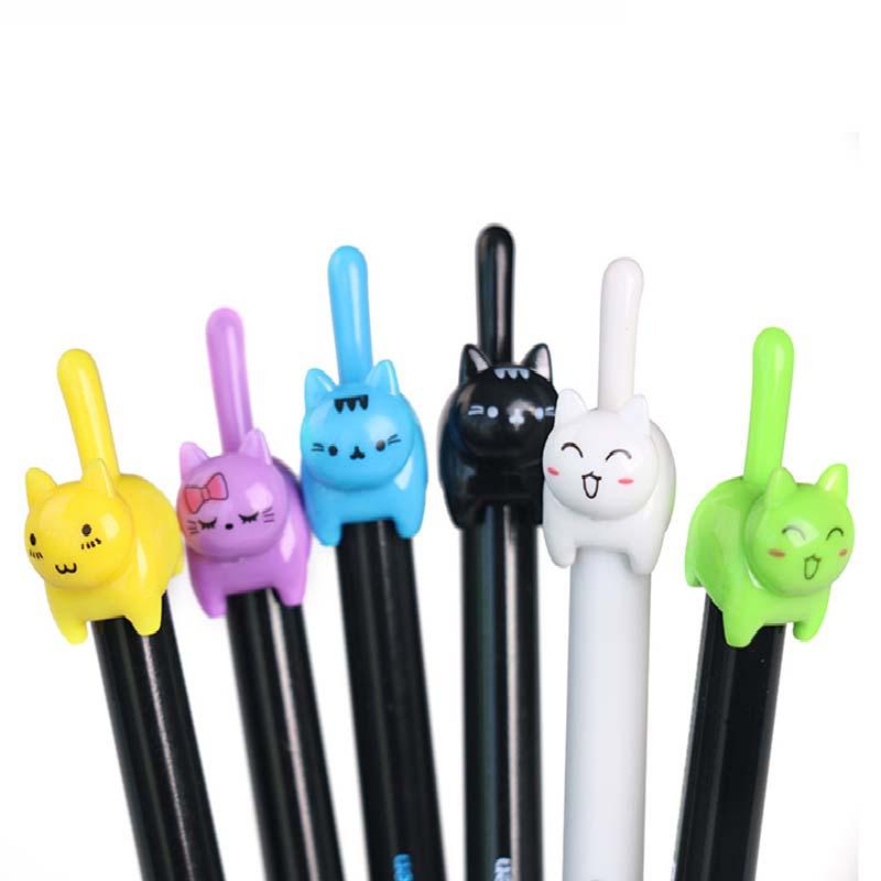 

Gel Pens 3Pcs/lot Kawaii Cute Black Cat Handle Pen Color Cats Automatic For Writing Gift 0.5mm Office Stationery School Supplies