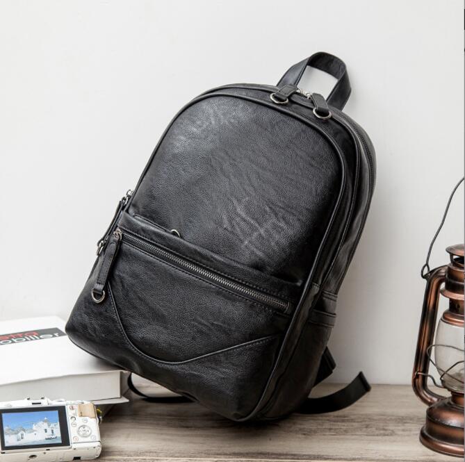 

Factory wholesale men bag simple Joker leather mens backpack large outdoor leisure handbag College style leathers fashion backpacks, Black