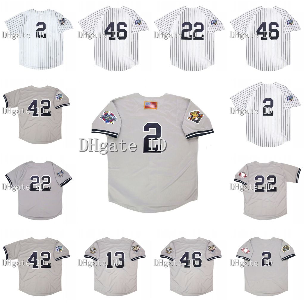 

1999 Retro 2 DEREK JETER Jersey 13 Alex Rodriguez 42 Mariano Rivera 22 Roger Clemens 46 Andy Pettitte 2001 WS Vintage Stitched embroidery Baseball Jerseys, As pic