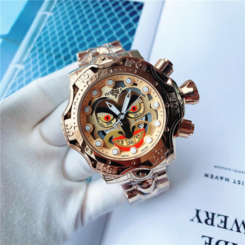 

Hot sale clown men outdoor sports quartz calendar INVICTA watch colorful steel band large dial 300G, Slivery;brown