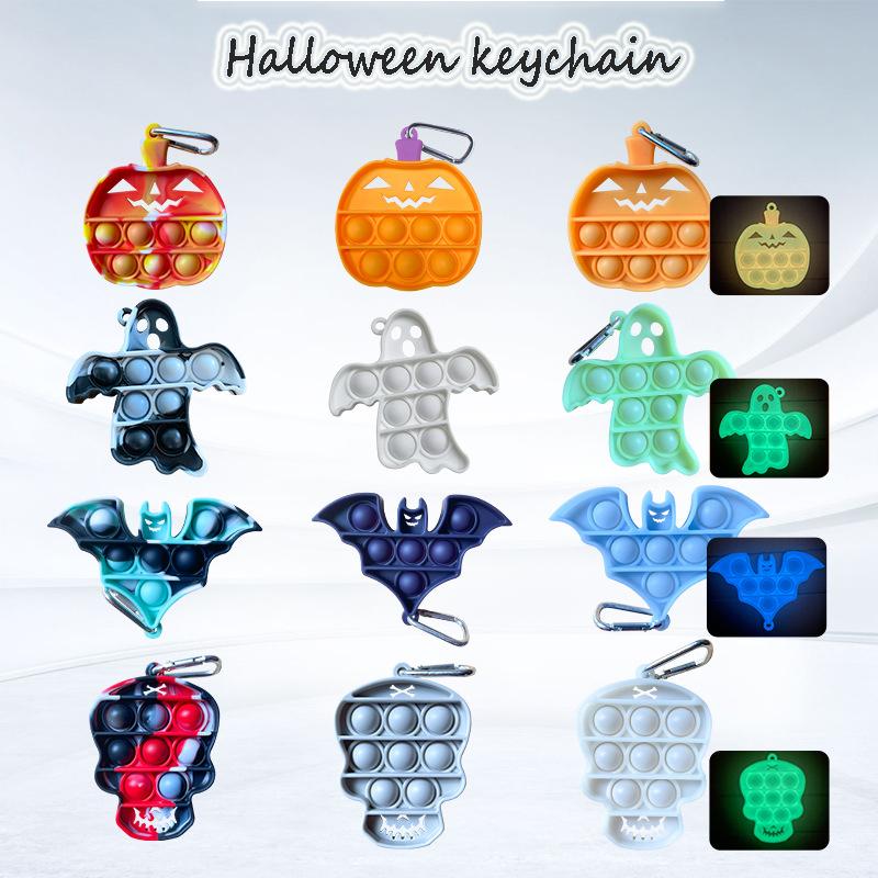 

Decompression Toy Sensory Christmas halloween Pumpkin Bat Ghost Luminous Keychain Fidget Toys Push Bubble Anti Stress Children Adults wholesale