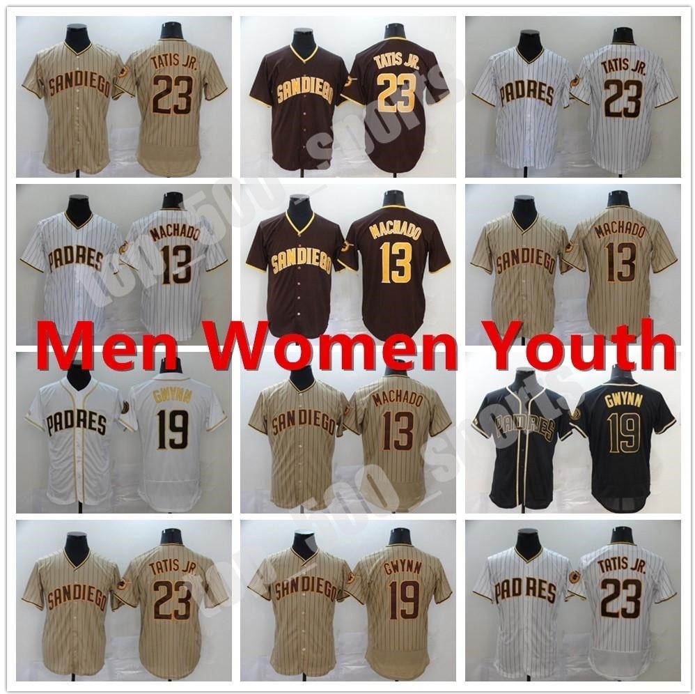 

Custom New 2021 Padres Men Women Youth 19 Tony Gwynn Jersey San Diego 13 Manny Machado 23 Fernando Tatis Jr. Flex Base Cool Base Baseball, Blue;black