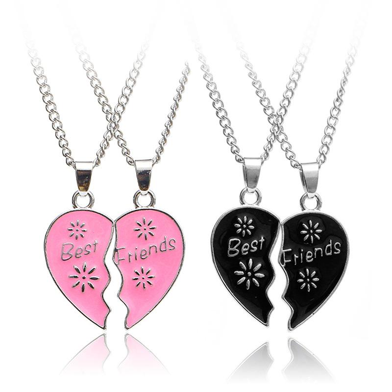 

Chokers 2pcs Paired Friends Bff Pendants Spliced Heart Couple Necklace Girls Friendship Matching Collar Fashion Jewelry