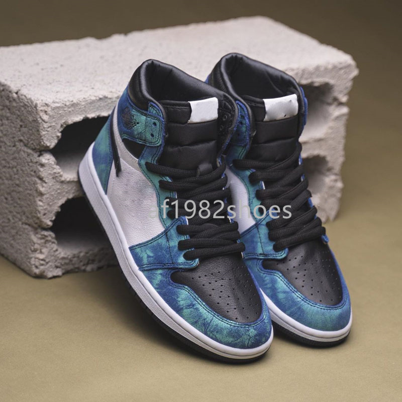 

Mens Fashion jumpman 1s Basketball Shoes 1 WMNS Tie-Dye White Black Aurora Green Men Womens Sport Platform Sneakers Outdoor Jogging Trainers, Blue