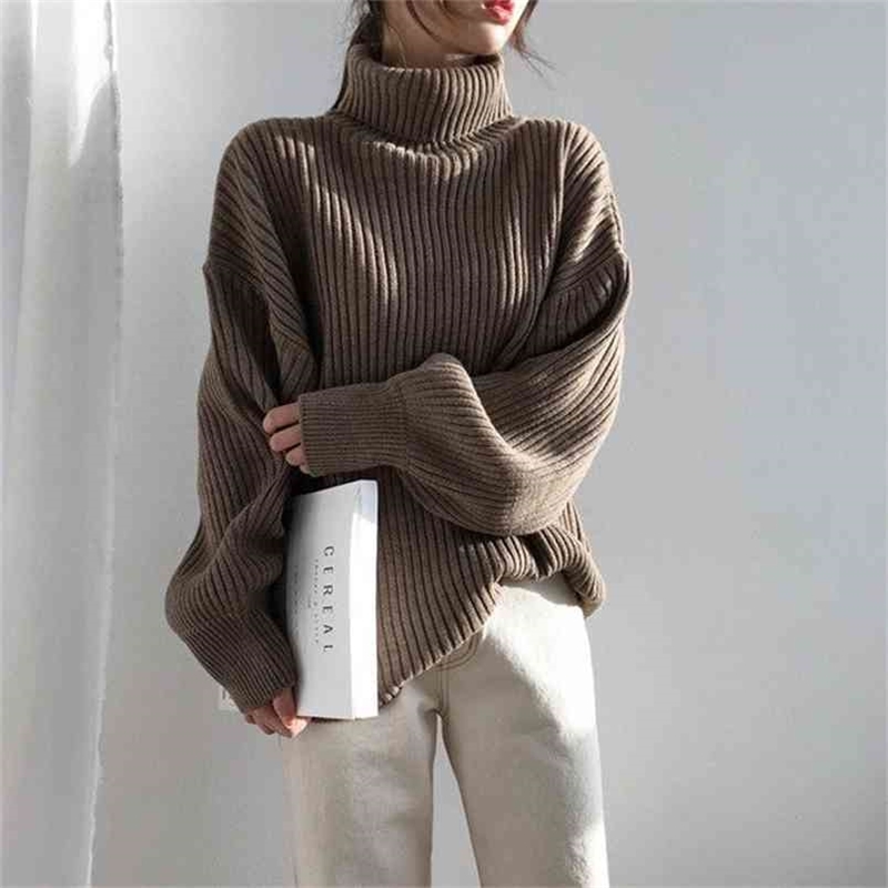 

Thick Warm Turtleneck Pullover Sweaters Women Autumn Winter Loose Bat Sleeve Solid Jumpers Female Knitwear 210603, Picture color