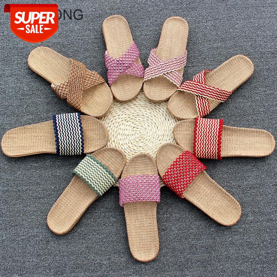

LCIZRONG 15 Colors Lover Flax Women Slippers 35-45 Big Size Summer Home Slippers Fashion Non-slip Unisex Female Shoes #hX38, Black