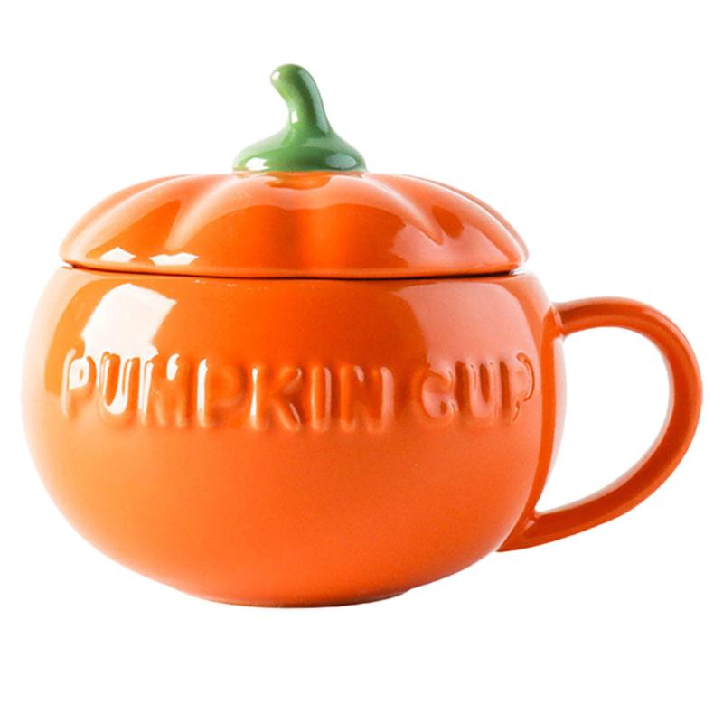 

Cups & Saucers 1Pc Water Cup Ceramic Pumpkin Mug With Cover (Orange)