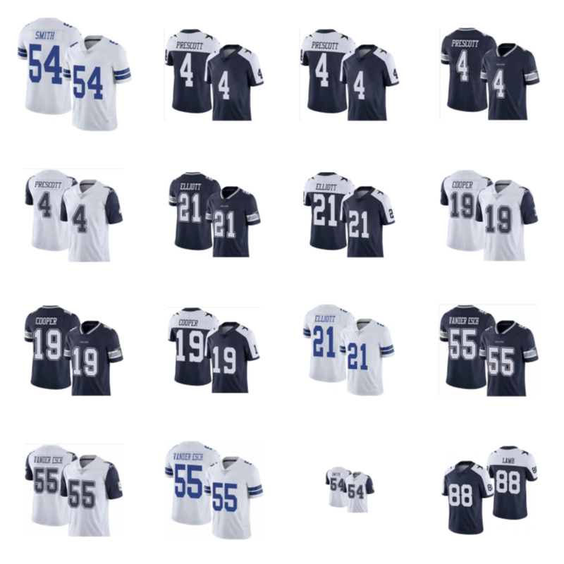 

Football uniform 4 Dak Prescott 19 Amari Cooper 21 Ezekiel Elliott 54 Jaylon Smith 55 Leighton Vander Esch 88 CeeDee Lamb Jersey, Black;red