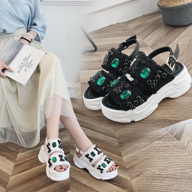 

2021 New Summer Rhinestone Women Sandals shoes women Breathable Comfortable Non-slip Ladies Walking Beach Sandals Shoes, Red