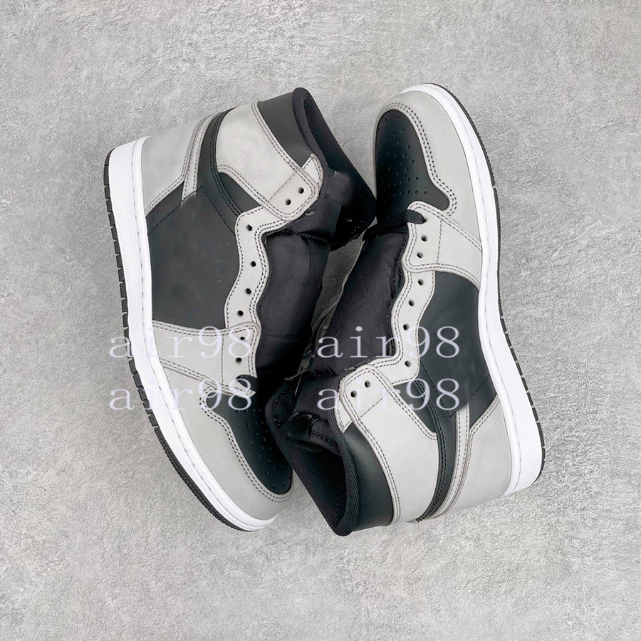 

Mens Womens Shadow 2.0 High Jumpman 1s Basketball Shoes Black Light Smoke Grey White Sports Sneakers Outdoors Chaussures Trainers With Box US5-13, 01