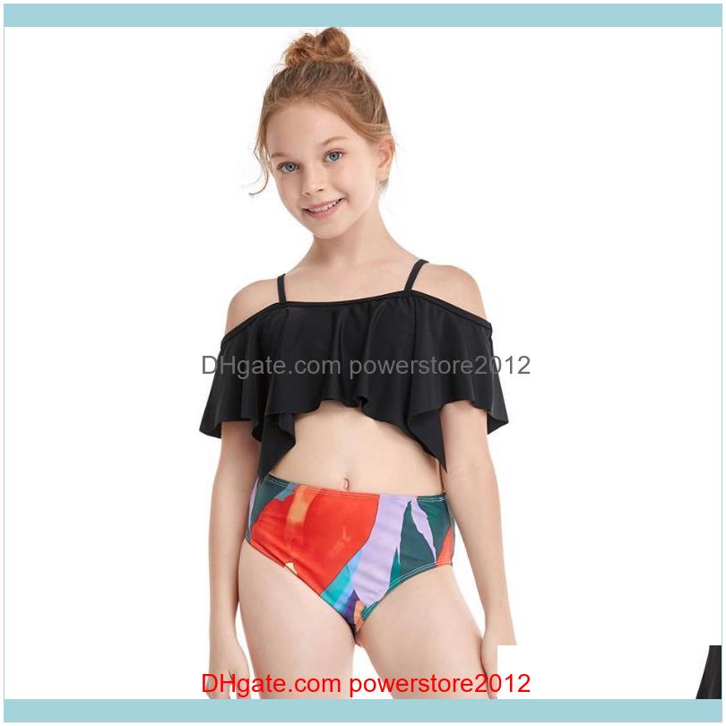 

One-Piece Suits Beach Equipment Water Sports & Outdoorsoff Shoulder Swimsuit Kids 5-12 Years 2 Piece Childrens Swimwear Falbala Girl Bikini