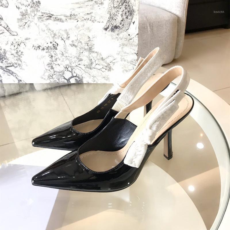 

Dress Shoes Casual Designer Women Sandals White Patent Leather Genuine Pointy Toe High Heels Slingback Sandalias Mujeres Zapatos, White 9.5cm
