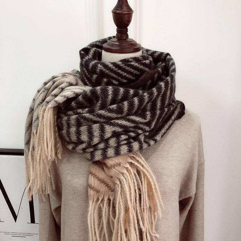 

Scarves Royalmaybe Female Winter Joker Interweaving Male And Couples Students Long Thick Shawl Dual Use, Blue;gray