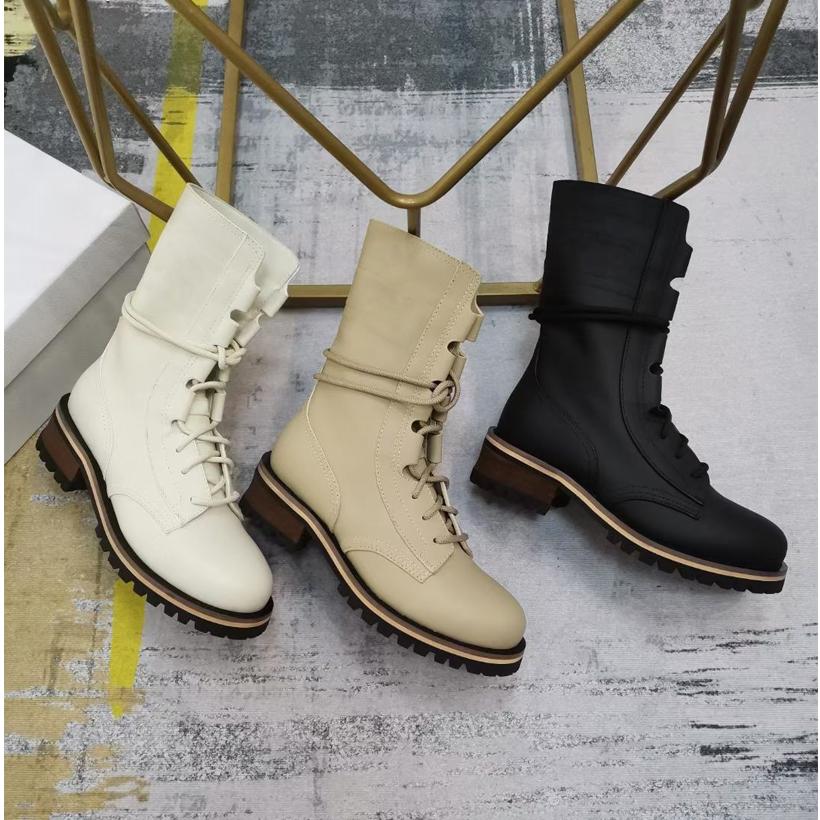 

High quality Autumn winter Martin boots woman Flat bottom Travel lace-up sneaker 100% leather lady black ankle boot Soft cowhide women designer shoes Large size 35-42