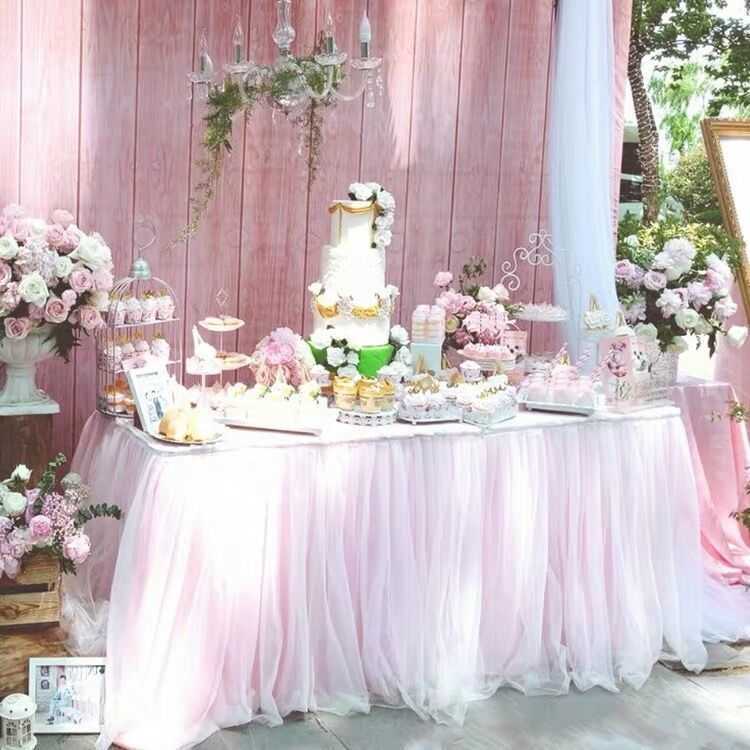 

Tulle Table skirt for wedding decoration birthday baby shower Party decor White pink purple Tableware Tablecloth Home Textile 201007