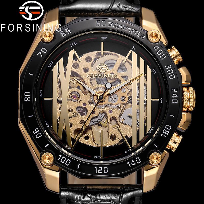 

FORSINING Automatic Mechanical Men Wristwatch Sport Male Clock Top Gold Skeleton Dail Man Watch Gift 8068, Fs806804 without box