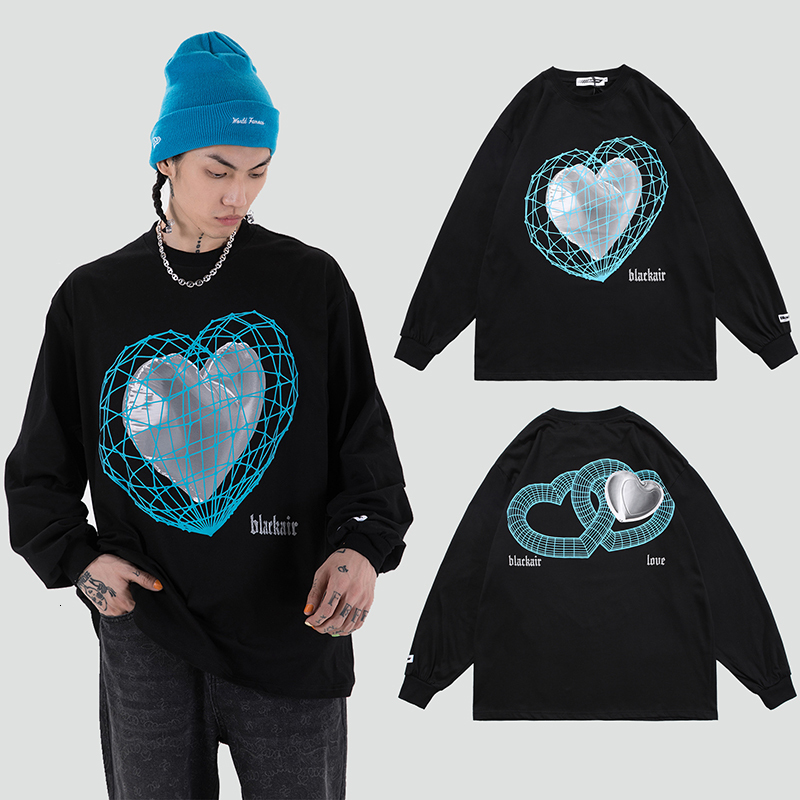 

2021 New Harajuku Amor Padro Manga Longa Tshirts Homem e Mulher Oversize Streetwear Tripulao Pescoo Camiseta Jbgg, Pic color1