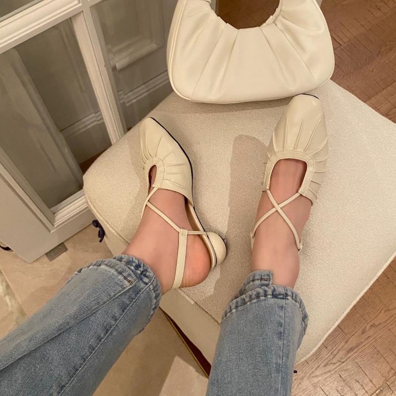 

Spring Shoes Shallow Mouth Buckle Strap 2021 Sandals Summer Heels All-Match Mary Jane Suit Female Beige Open New Retro Fashion C