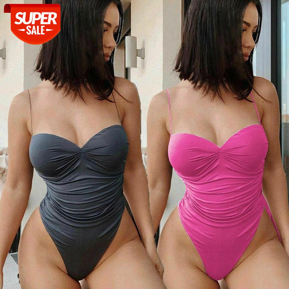 

Summer Hot Women Sexy One-Piece Suits Swimsuit Bodycon Jumpsuit Slim Bodysuit Leotard Top Female Spaghetti Strap V-neck Costume #ez6E, White;black