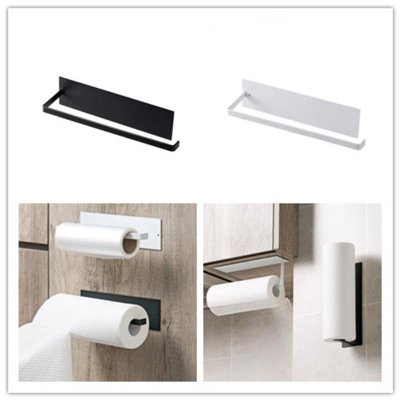 

Toilet Paper Holders Wrought Iron Kitchen Bathroom Accessories Roll Hanger Free Perforation Wall Oil Absorption Plastic Wrap Storage