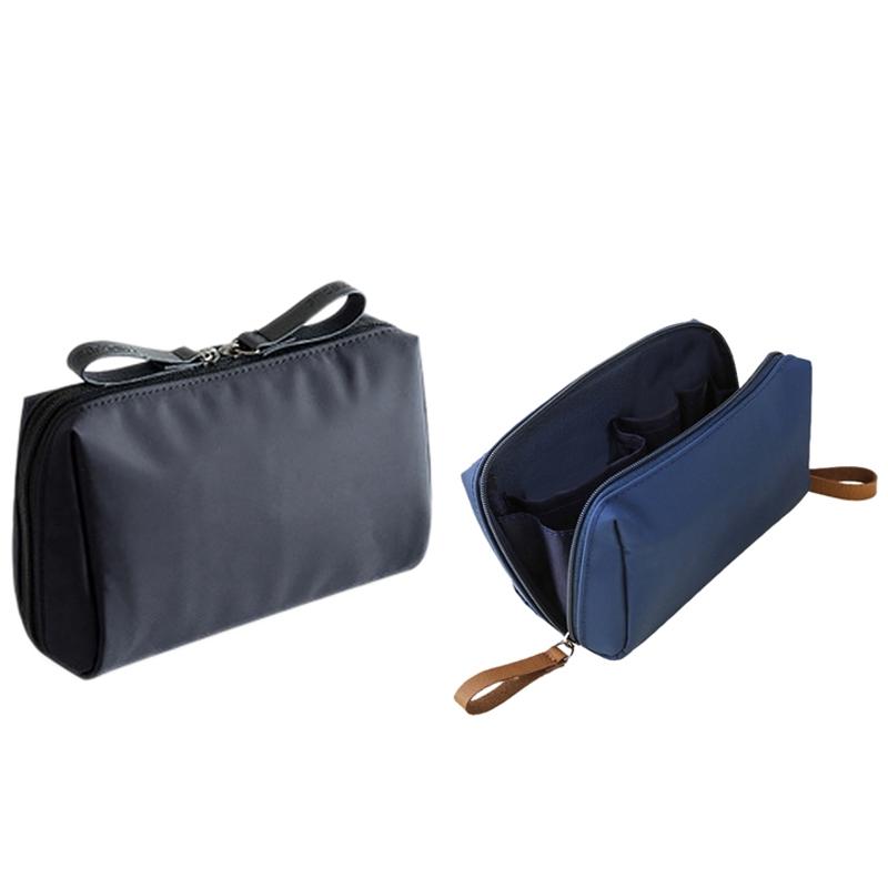 

2 Pcs Solid Cosmetic Bag Women Makeup Bag Pouch Toiletry Waterproof Makeup Organizer Case Blue & Black