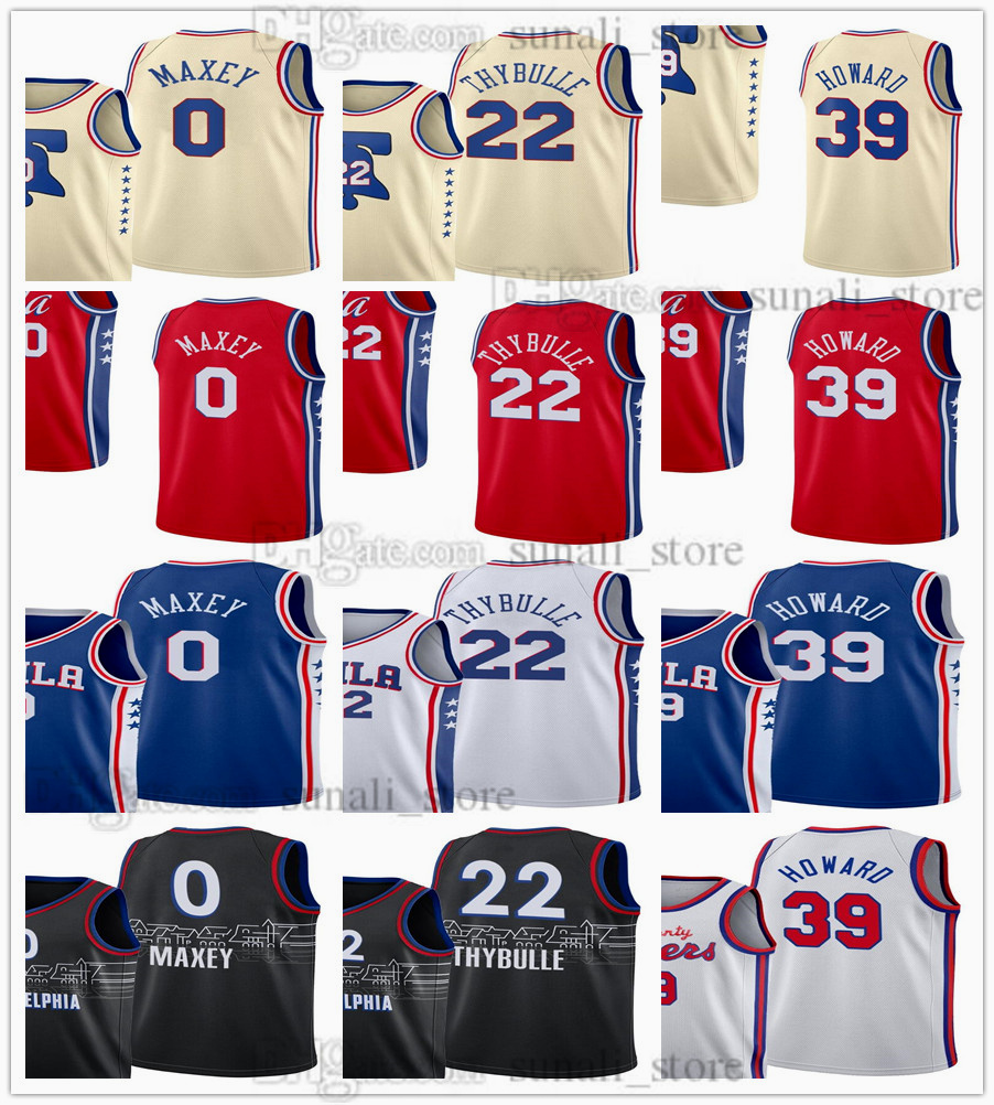 

2021 Basketball Jerseys 0 Tyrese Maxey 22 Matisse Thybulle 39 Dwight Howard City Black Earned Cream Blue Red White Color Sports Shirts