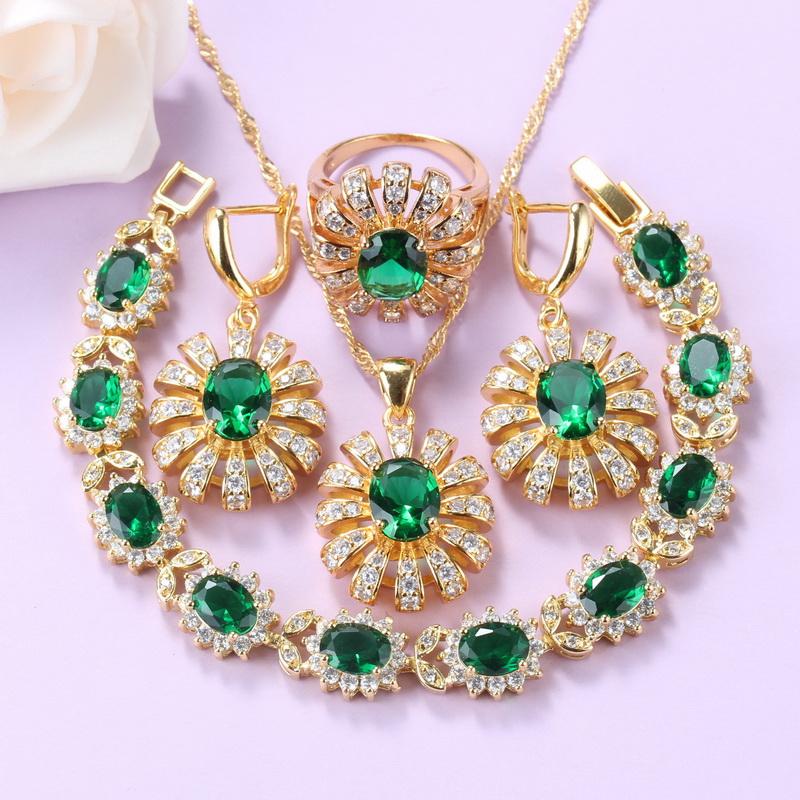 

Earrings & Necklace Trendy BIG Jewelry Sets For Women Dubai Gold-Color Bridal Accessories Bracelet And Ring 7-Colors African, Silver