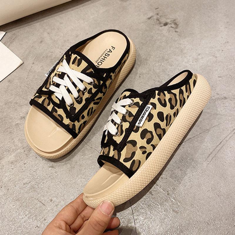 

Slippers Summer Canvas Shoes Female Leopard Pattern Women Sandalias Flip Flops Thicken Soled Celebrity Plaid Slides 2021, Black
