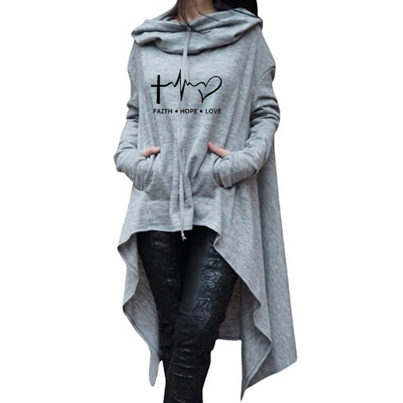 

Women's printed Hoodie long irregular Sweatshirt Hoodie men's and women street clothes Printing Clothing, Multi
