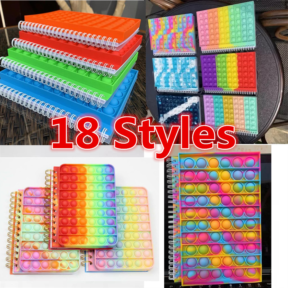 

NEW!!! 18 Styles Tie Dye Rainbow Fidget Spiral Notebook A5 Push Bubble Cover Notebooks School Stationery Adult Kids Study Notebook Gift Toys Wholesale