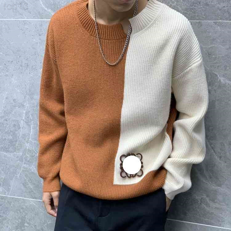 

22ss Hot Selling LOE WE men women Autumn Winter New Couple' Berinda Double Color Round Neck Split Sweater for Men and Women, 2# packing bag